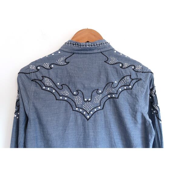 ULLA JOHNSON Willie Chambray Embroidered Western Snap Front Shirt Top 0 XS $230 - Picture 9 of 13
